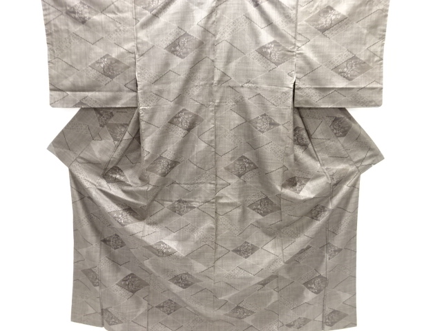 JAPANESE KIMONO / SILK / DORO OSHIMA TSUMUGI / WOVEN RHOMBUS & FLOWERS